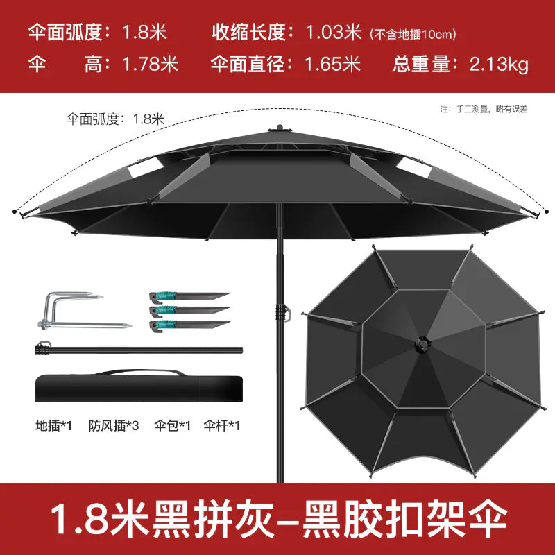 Reinforced Metal Fishing Umbrella with Black Coating