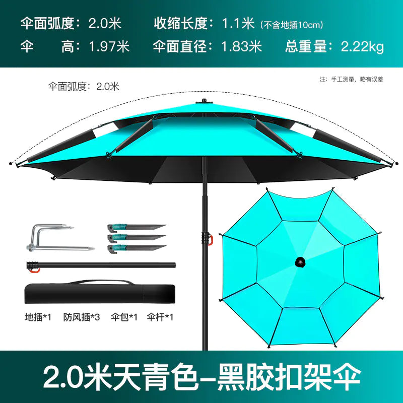 Reinforced Metal Fishing Umbrella with Black Coating